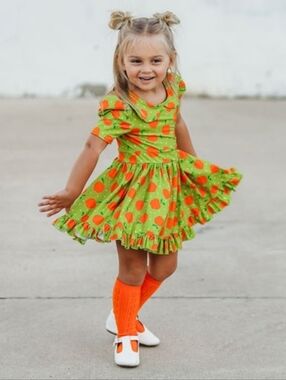 NWOT Girlhood Orange Apple Print Short Sleeve Toddler Girl Twirl Dress Size 2T